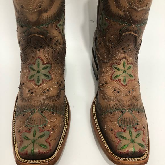 Corral Women's Orix Full Embroidery and Hand Painted & Studs Brown Size 8.5 - Picture 6 of 14